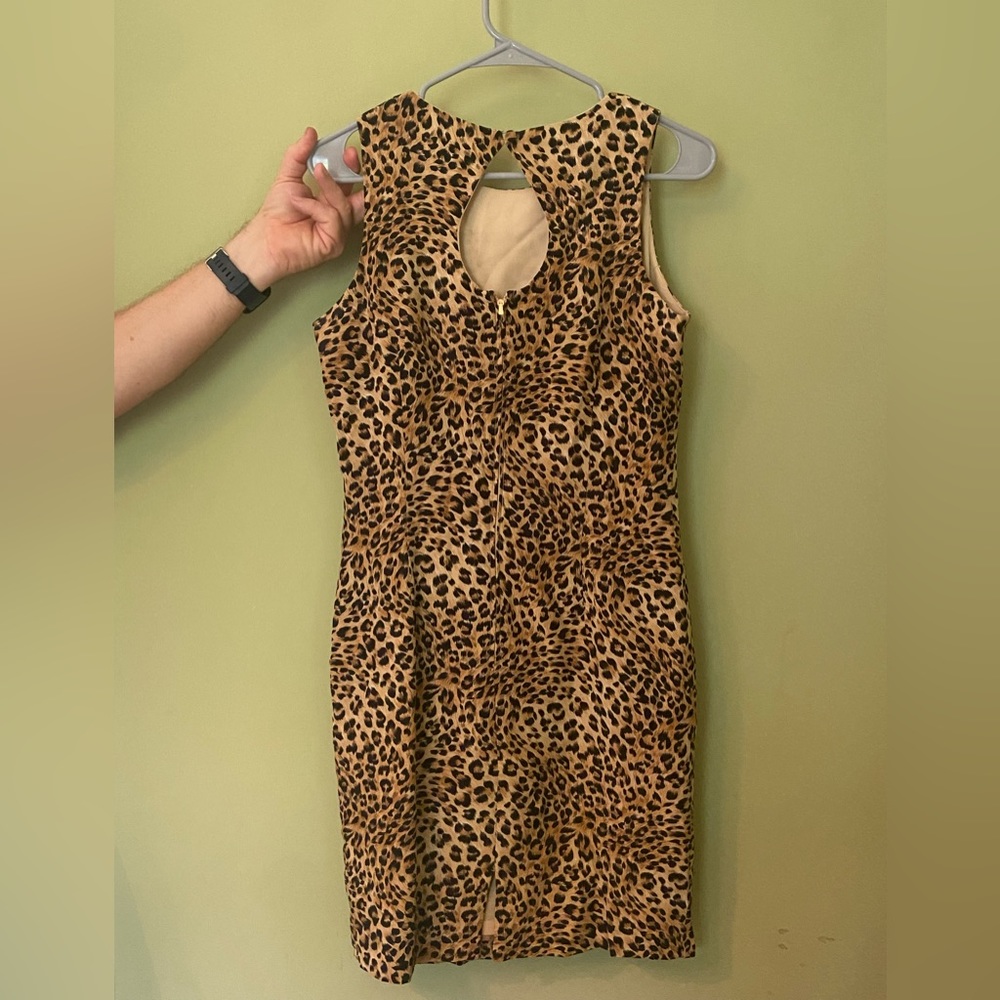 Work to evening wear sleeveless dress with oval cut out at top of zipper
